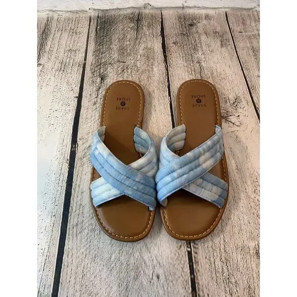 SHADE SHORE Women’s Blue Tie Dye Slip On Flat Sandals / Size: 5 - Picture 2 of 9